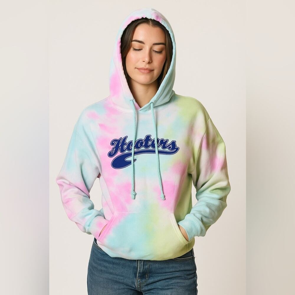 Hooters Tie-Dye Hoodie – Pastel Swirl Logo Sweatshirt (Size S)